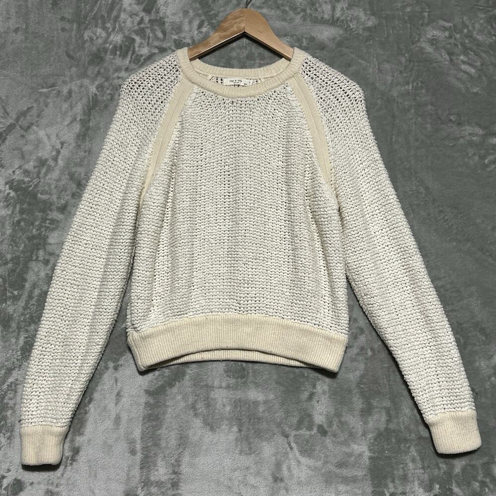 Rag & Bone Brooke Sweater Womens Size M Ivory Chunky Open Knit Raglan Wool Blend